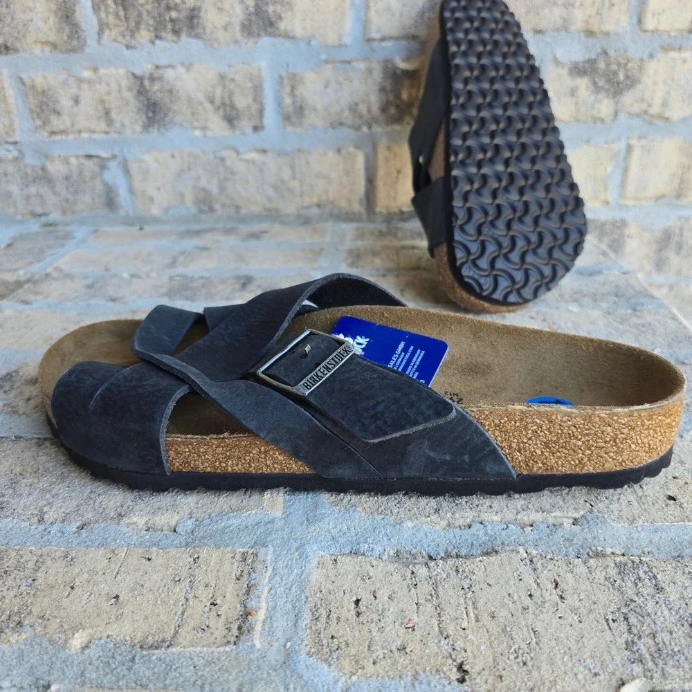 Birkenstock Lugano Black Oiled Leather Sandals Mens 12 45 New